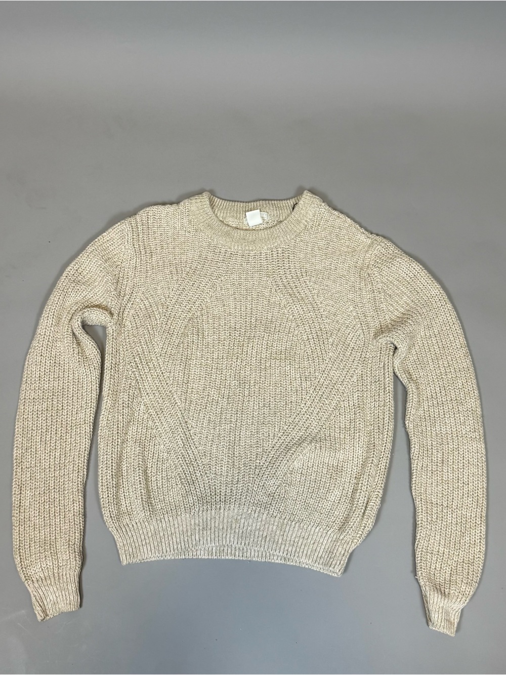 Women’s H&M Basic Beige Chunky Knit Crewneck Sweater Size Medium M